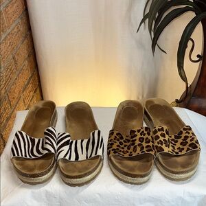 Yokono BUNDLE of 2 leather Slide sandals - ZEBRA and LEOPARD print - 8